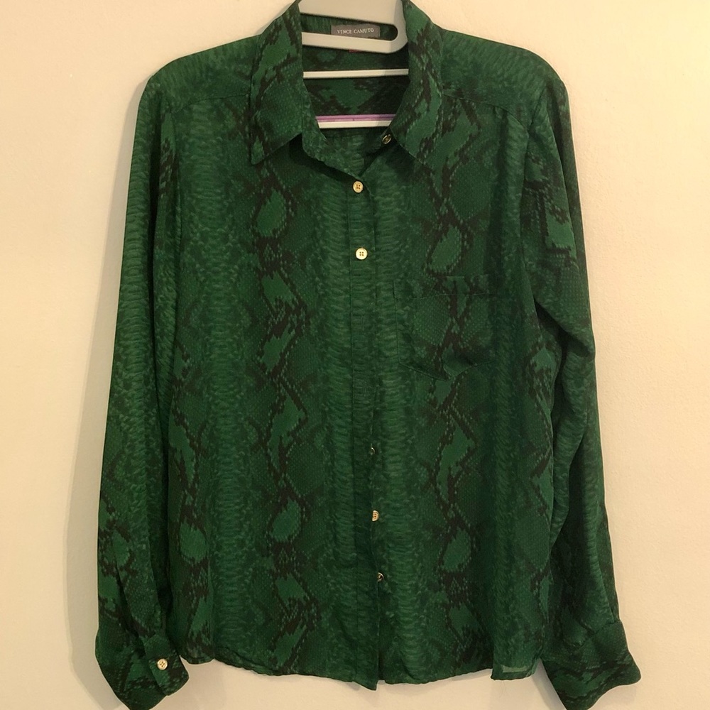 Dark Green Snake Print Vince Camaro Blouse